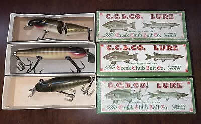 Lot Of 3 C.C.B.Co. Creek Chub Bait Co. Wood Glass Eyes Fishing Lures In Boxes • $99.99