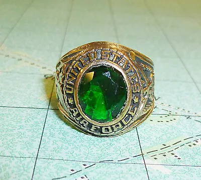 MENS RING - US AIR FORCE - USAF - LARGE SIZE 10.5 - Green - Vietnam War - R.22 • $82.49