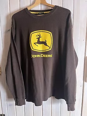 John Deere Long Sleeve Waffle Knit Crew Neck Thermal Men’s Size XL Dark Brown • $13.65