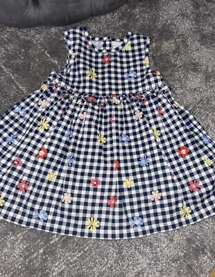 Baby Girl Summer Dress Flowers Daisies Gingham Blue Pleated Outfit • £8