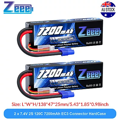 2x Zeee 7.4V 120C 7200mAh 2S Lipo Battery EC3 For RC Car Truck Tank Helicopter • $91.99