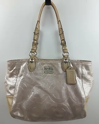 Coach Signature Mia Embossed Shiny Purse Shoulder Handbag Tote 15731 Taupe • $49.99