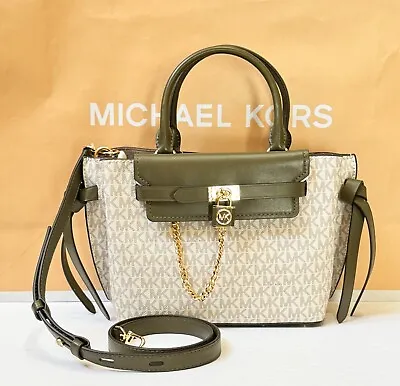 Michael Kors Hamilton Legacy Small Belted Satchel Shoulder Bag MK VANILLA/OLIVE • $198