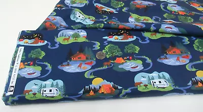 Fabric Traditions Quilt-craft Fabric CAMPERS & CABINS Navy 2 Yds (15943) Outdoor • $9.77