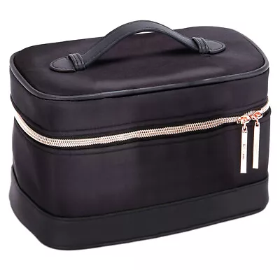 Tresemme Portable Cosmetic Organizer MakeUp Train Case Top Handle Bag Gold/Black • $9.99