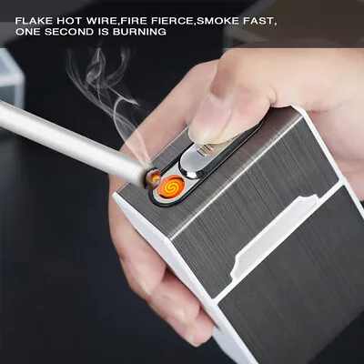 £6.49 • Buy Windproof USB Rechargeable Lighter Cigarette Case Aluminum Box Smoking Flameless