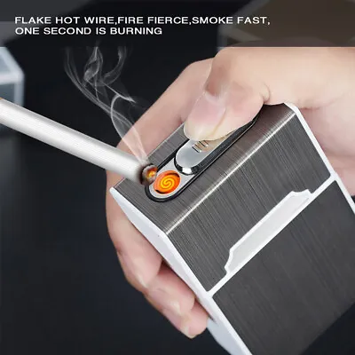 Windproof USB Rechargeable Lighter Cigarette Case Aluminum Box Smoking Flameless • £9.49