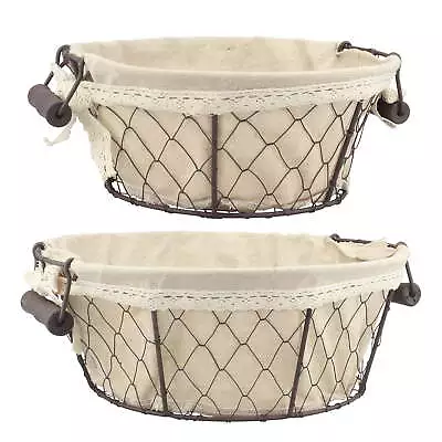 13  Metal Wire And Fabric Decorative Nesting Basket Set Cream 2 Pieces • $22.79
