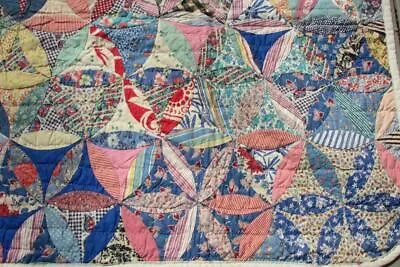 Vtg Hand-stitched Quilt-tea Leaf Variation-petals Triangles -feed Sack Fabric • $102.50