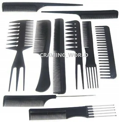 10 Piece High Quality Hair Styling Comb Set Professional Black Brush Barbers • £3.49