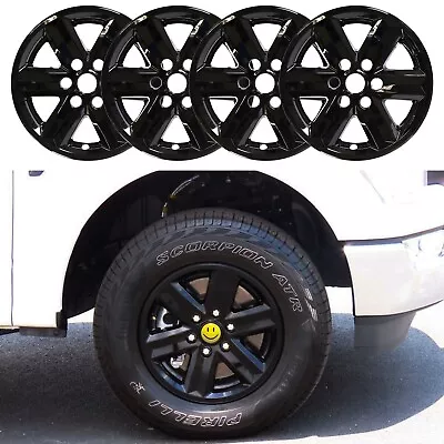 For 2021-2023 Ford F-150 XL XLT 17  Wheel Gloss Black Skin Covers Hub Caps Set 4 • $87.95