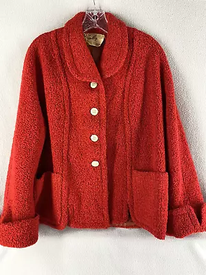 Vintage 50s Cropped Boucle Red Coat Jacket Bell Sleeves Pockets Townley S/M • $39.98