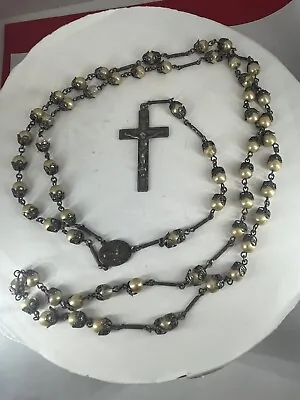 Vintage INRI Sterling Silver Rosary Religious Jesus Crucifix Prayer Beaded Neckl • $50