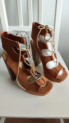 Missguided | Gladiator Style High Heels Faux Leather Shoes | Camel | Brand New • £9.99