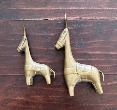 Lot Of 2 Vintage Mid Century Modern Cast Brass Donkey Figurines; Long Neck/Ears • $24.99