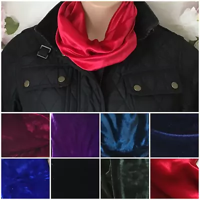 New Velvet Velour Fabric Snood Gaitor Neck Tube Cosy Cowl Glamour Stretchy Scarf • £7.49