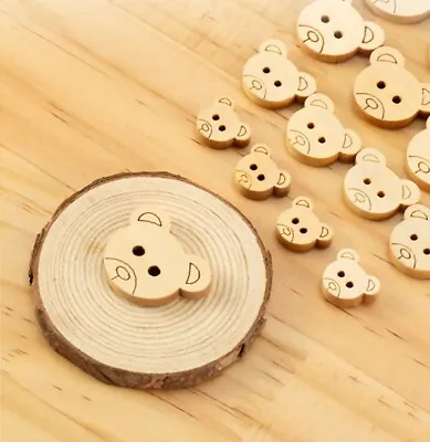 Buttons Teddy Bear Head Wooden Knitting Sewing Crocheting Crafts Baby 13/18/mm • £2.09