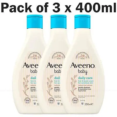 Aveeno Baby Hair &Body Wash For Sensitive Skin Daily Care Newborn Pack 3 X 400ml • £25.49