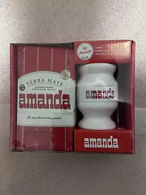 Yerba Mate Kit W Cup (ceramic) Metal Straw 500 G Tea By Amanda • $19.99