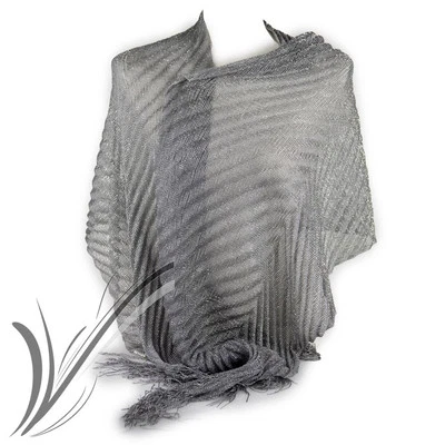 Scialle In Maglina Grigio Lurex Argento Stola Coprispalle Donna Gala
