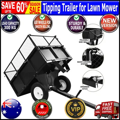 Garden Tipping Trailer Cart Dump Ride Steel Behind Trolley 300kg Outdoor Mower • $458.69