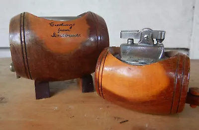 Vintage Australian Mulga Wood Wine Barrel Shaped Ashtray And Lighter • $5.25