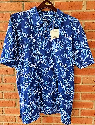 $110 Tommy Bahama Mens 'maui Wowie' Floral Cotton Golf Shirt Blue Xl X-large Nwt • $59.99