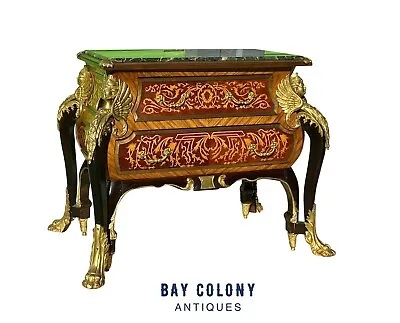 French Louis Xiv Style Walnut Marble Top Bombe Commode With Fire Gilded Accents • $5820