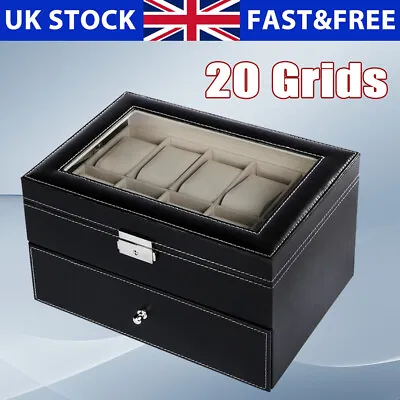 £23.97 • Buy 20 Grid Glass Display Watch Box Case Organizer For Women Men Jewelry Storage