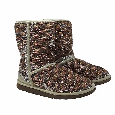 UGG 3353 Classic Short Sparkle Sequin Boots Reversible Gold Bronze Silver US 5 • $27.26
