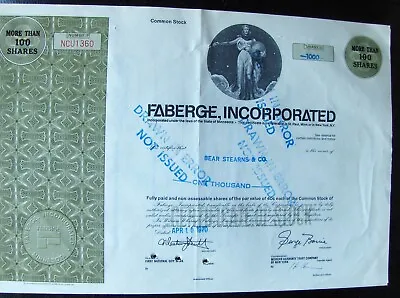 Stock Certificate (Ryette) Faberge Inc Payee BEAR STEARNS & Co 1970 • $2.50