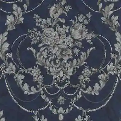 Debona Perla II Damask Texture Vinyl Navy Silver Metallic Glitter Wallpaper 9086 • £22.99