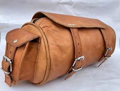 Goat Leather Tool Bag Motorcycle BROWN Front Fork Storage Bag Saddle Bag • $40