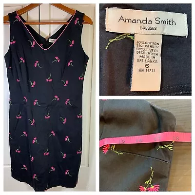 Amanda Smith Dress Women’s 6 Black Pink Floral Flowers Embroidered Sleeveless • $15