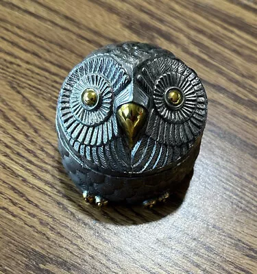 Vintage  Metal Owl Jewelry Trinket Box Hinged Lid Ring Keepsake • $29