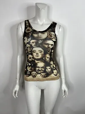 Vtg Jean Paul Gaultier Brown Portrait Face Print Mesh Top M • $380