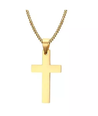 Cross Necklace Chain Crucifix Pendant Gold Silver Black Large Metal Mens Womens • £3.49