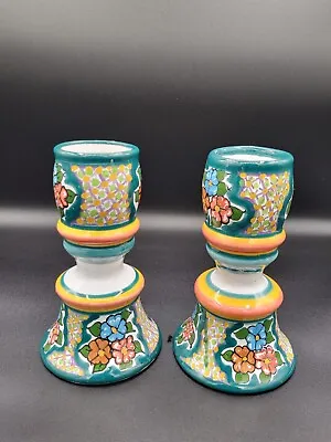 Mexican Art Pottery Talavera Candle Holders Set Of 2 -Candlesticks • $25