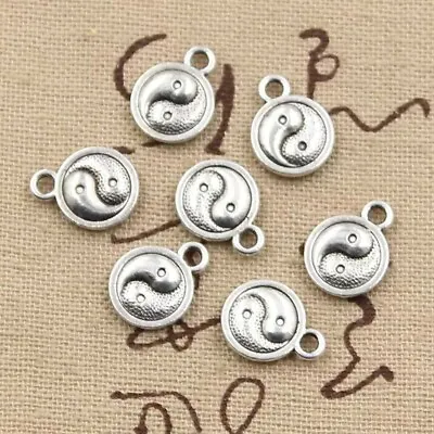 Metal Charms For Jewellery Making X10 Yin Yang  13x10mm Antique Silver Tibetan • £2.89
