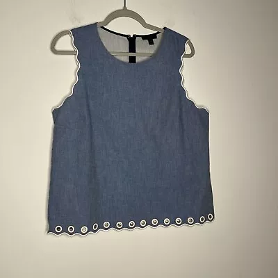 J Crew Scalloped Chambray Denim Grommet Tank Top Blue Size 12 • $19.69