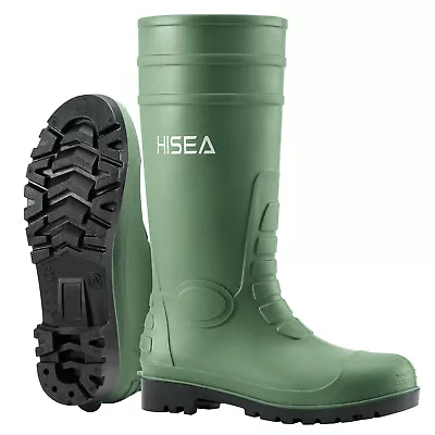 HISEA Men Steel Toe Rain Boots Waterproof Lightweight Non-Slip Work Boot Fishing • $38.99