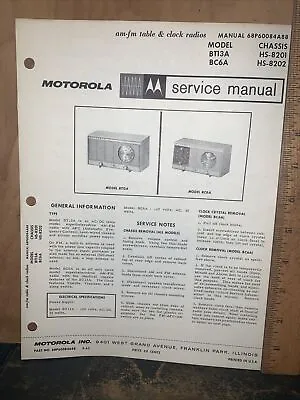 Motorola AM-FM Table & Clock Radios -Service Manual- Models BT13A & BC6A • $12.03