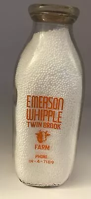 Vintage EMERSON WHIPPLE Twin Brook Farm ACL Quart Milk Bottle Gales Ferry CT • $13