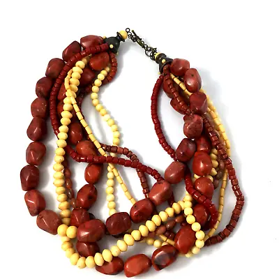 Vintage Multi Strand Necklace Faux Red Coral Beads • $17.99