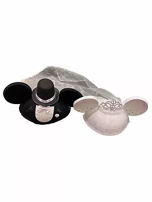 Disney Parks Wedding Bride & Groom Mickey Minnie Ears Hat Set Tuxedo Vail Tiara • $29.95