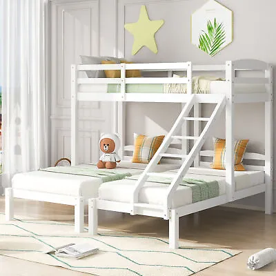 £499.98 • Buy Solid Pine Wooden Bunk Bed Single Triple Sleeper With Side Ladder 3FT Single Bed