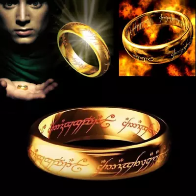 LORD OF THE RINGS HOBBIT GOLD PLATED Stainless Steel MENS BAND RING PENDANT GIFT • $7.55