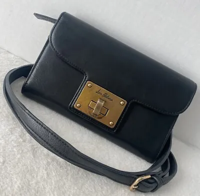 Sam Edelman Black Leather Crossbody Wallet Clutch Bag Gold Hardware Vintage • $32.99