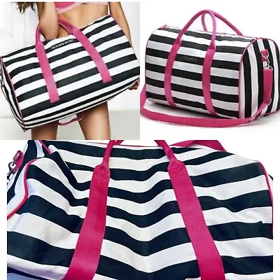 Victoria’s Secret Duffle Bag Striped Weekender Getaway Tote NWT • $38.49
