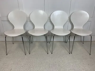 4x Habitat Stacking Dining Chairs White Bentwood Retro Danish Style • £135